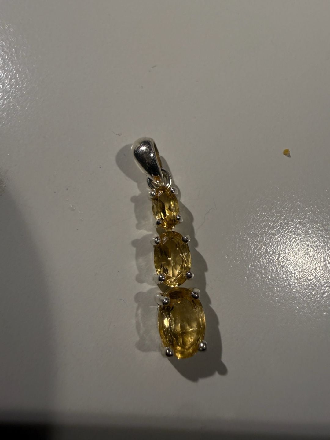 RJ Citrine Gemstone Pendant 925 Sterling Silver Oval Cut Three Stone 3