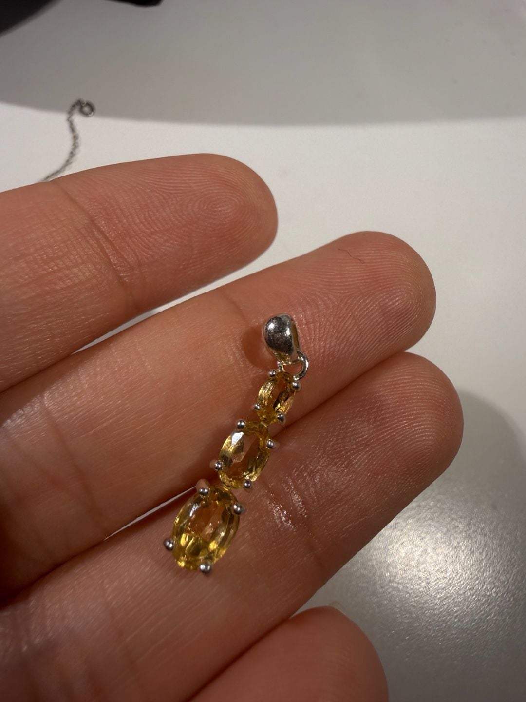RJ Citrine Gemstone Pendant 925 Sterling Silver Oval Cut Three Stone 4
