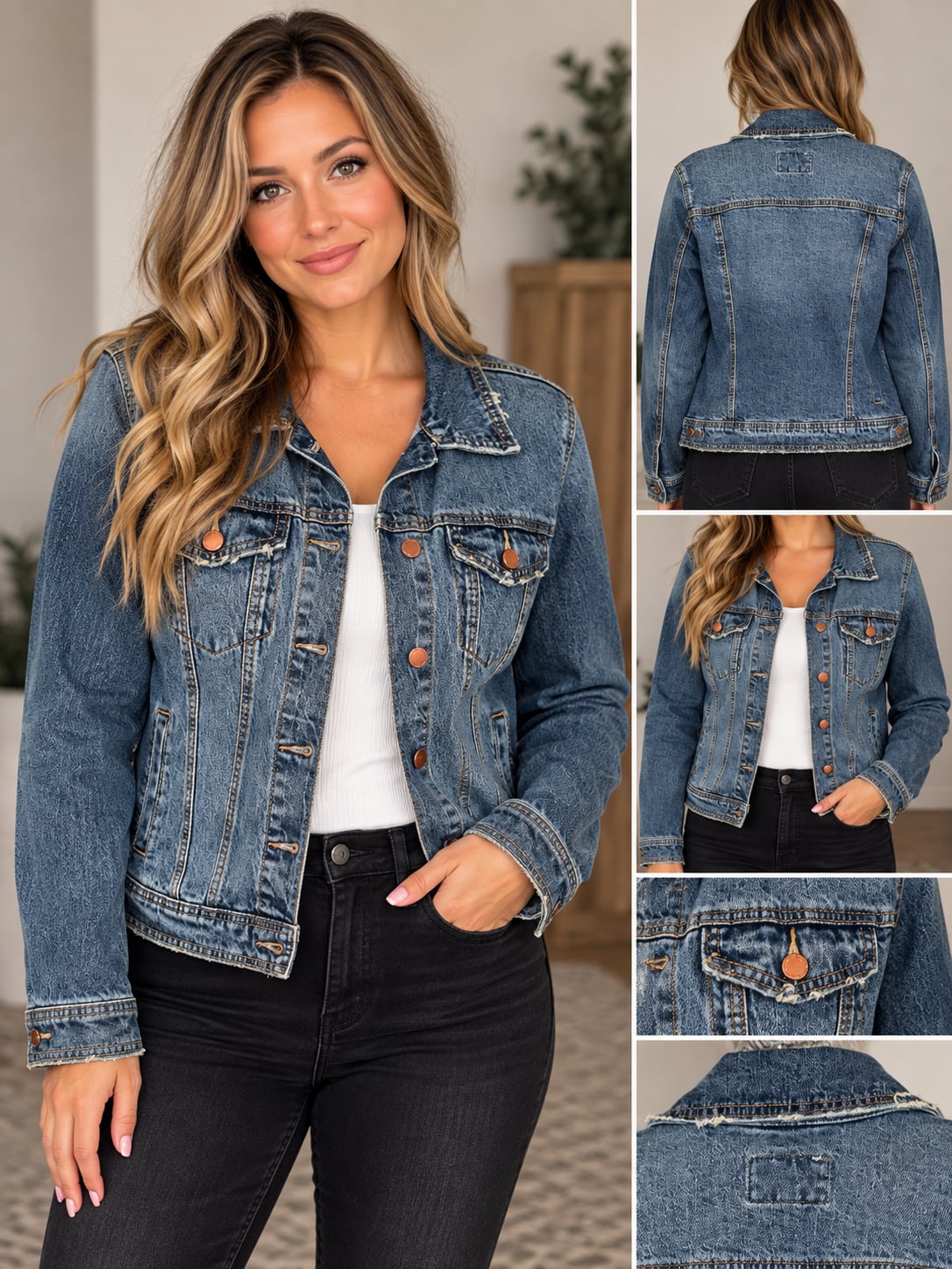 Universal Thread Denim Jean Jacket Size L Blue Distressed Raw Hem 2