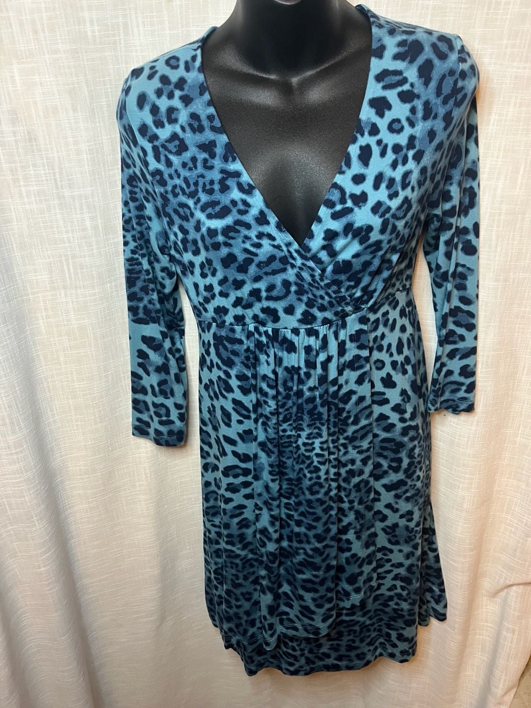 Soma Casual Luxury Else LS Short Dress Purrfect Blue Leopard Print XS 2