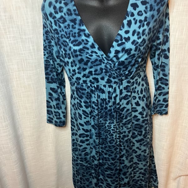 Soma Casual Luxury Else LS Short Dress Purrfect Blue Leopard Print XS