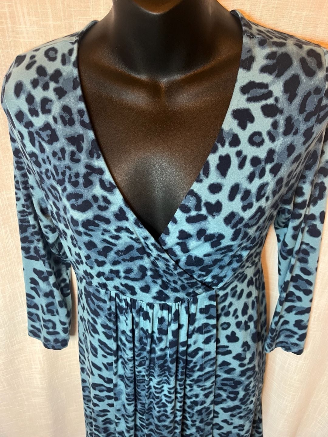 Soma Casual Luxury Else LS Short Dress Purrfect Blue Leopard Print XS 3