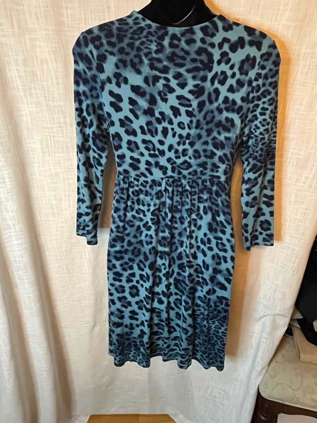 Soma Casual Luxury Else LS Short Dress Purrfect Blue Leopard Print XS 4