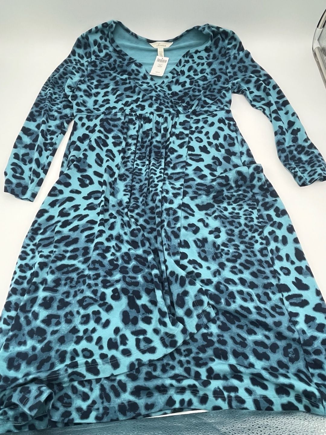 Soma Casual Luxury Else LS Short Dress Purrfect Blue Leopard Print XS 5