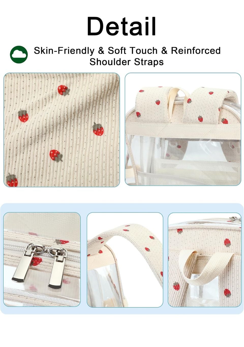 Hidds Clear Backpack Set with Lunch Bag and Pencil Case Beige Strawberry Large 7
