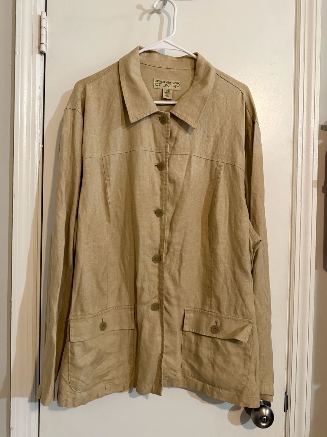 Jones New York Country Linen Safari Jacket Size 22W Tan Utility Coat 2