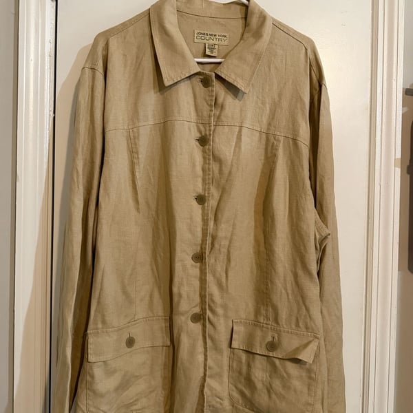 Jones New York Country Linen Safari Jacket Size 22W Tan Utility Coat