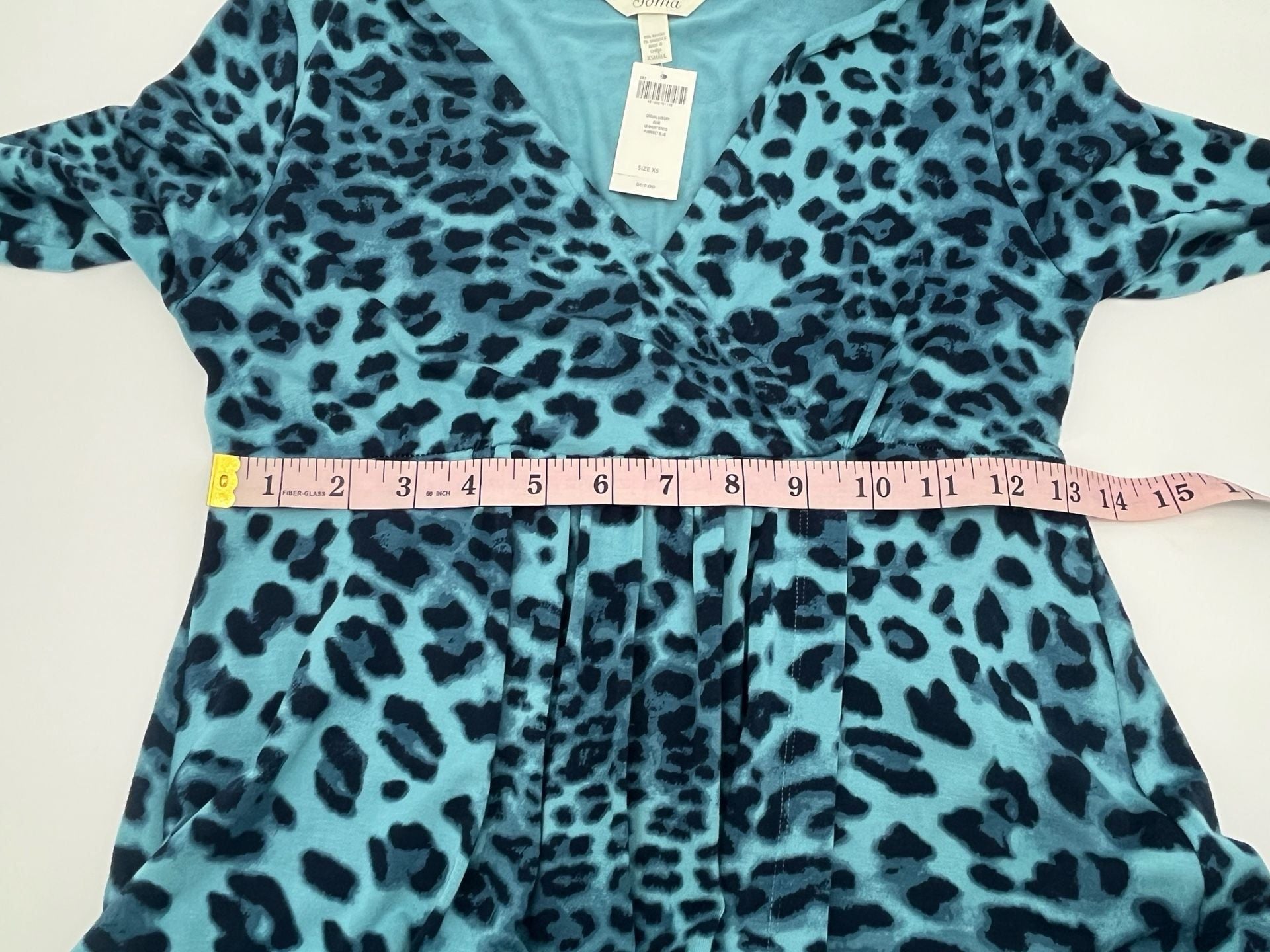 Soma Casual Luxury Else LS Short Dress Purrfect Blue Leopard Print XS 8