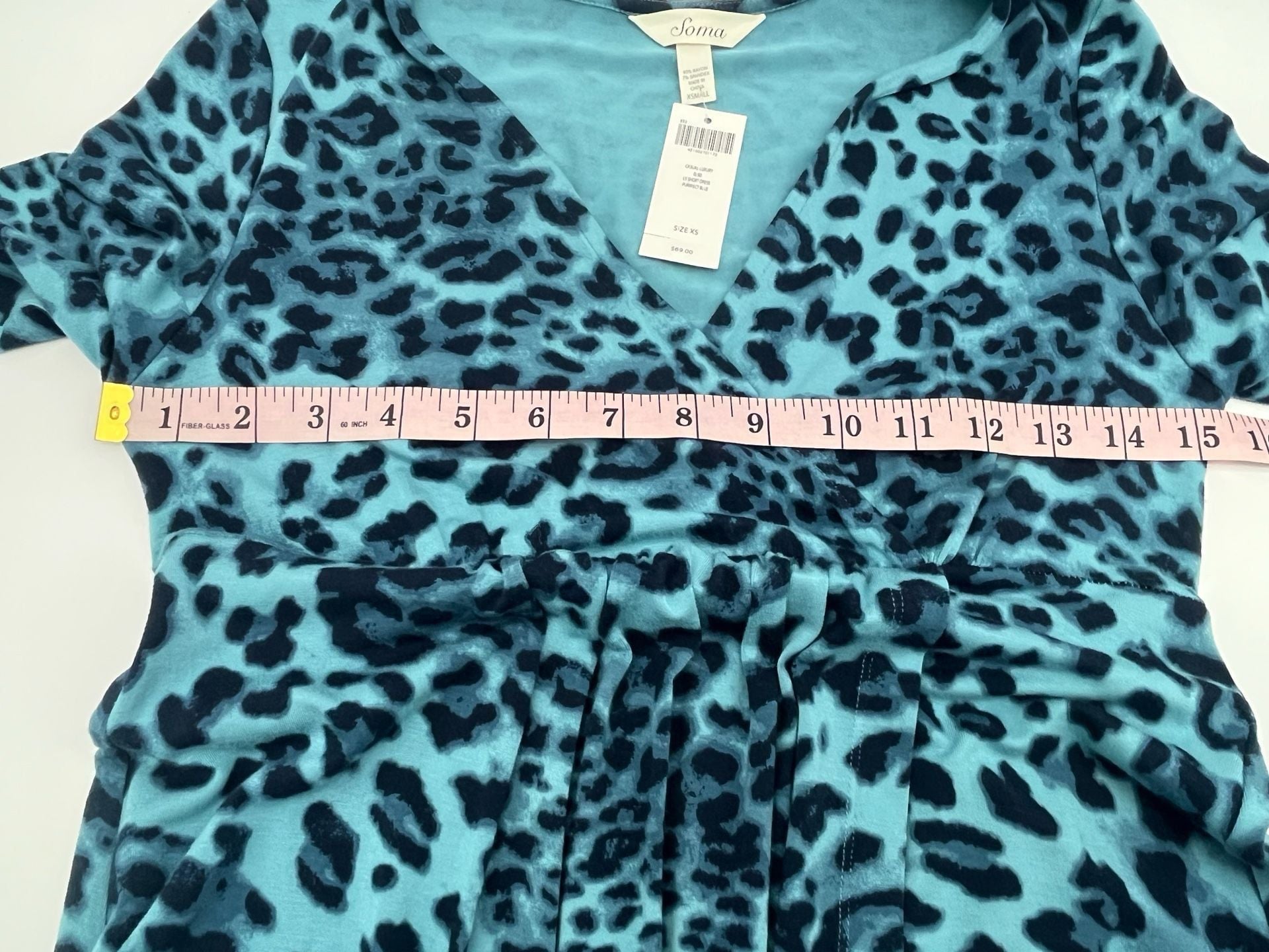 Soma Casual Luxury Else LS Short Dress Purrfect Blue Leopard Print XS 7