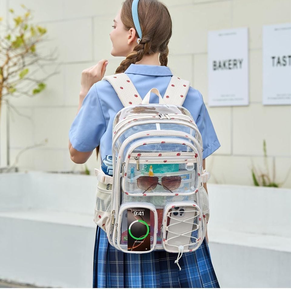 Hidds Clear Backpack Set with Lunch Bag and Pencil Case Beige Strawberry Large 2