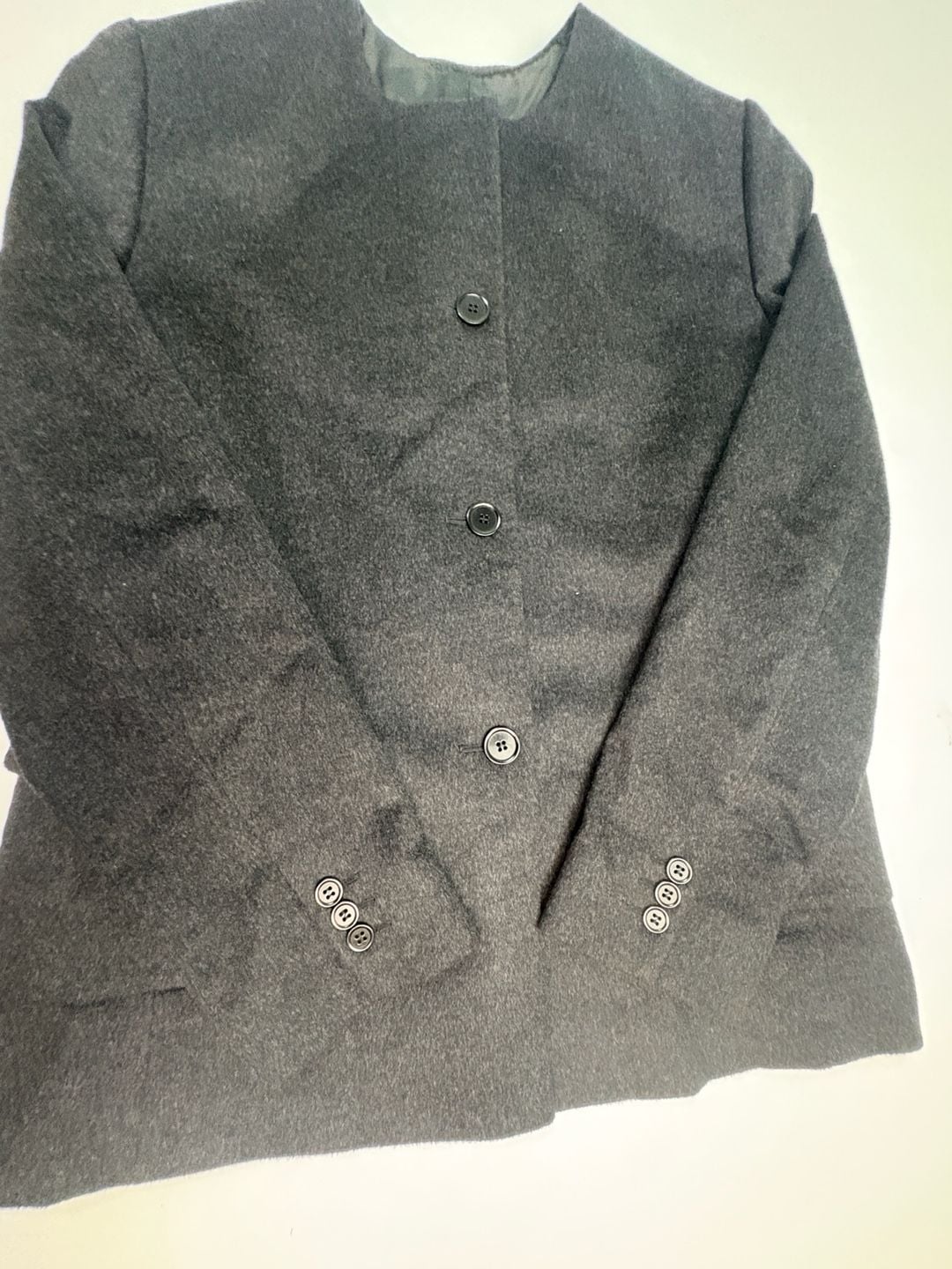 Max Mara Womens Gray 100% Virgin Wool Collarless Blazer Jacket Size 14 2