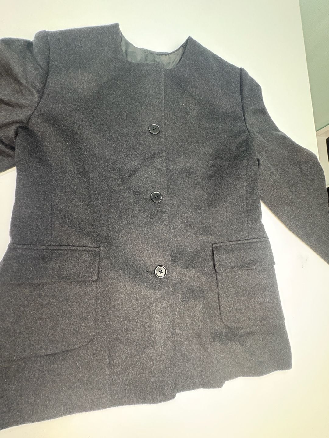 Max Mara Womens Gray 100% Virgin Wool Collarless Blazer Jacket Size 14 3