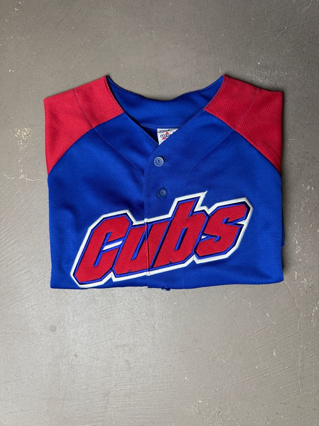 Majestic Chicago Cubs Baseball Jersey Size XL Blue Red Raglan Button Front 2