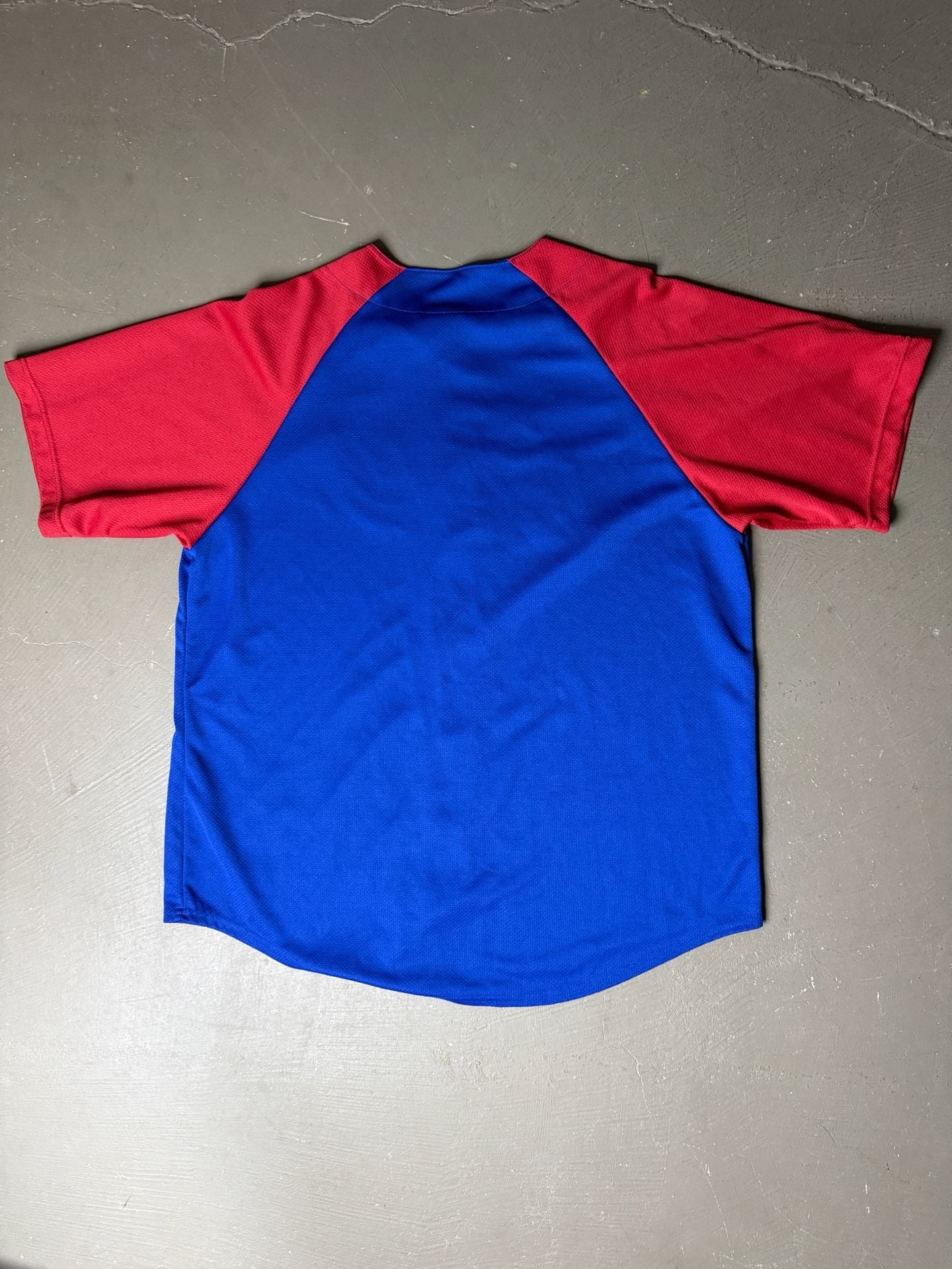Majestic Chicago Cubs Baseball Jersey Size XL Blue Red Raglan Button Front 3
