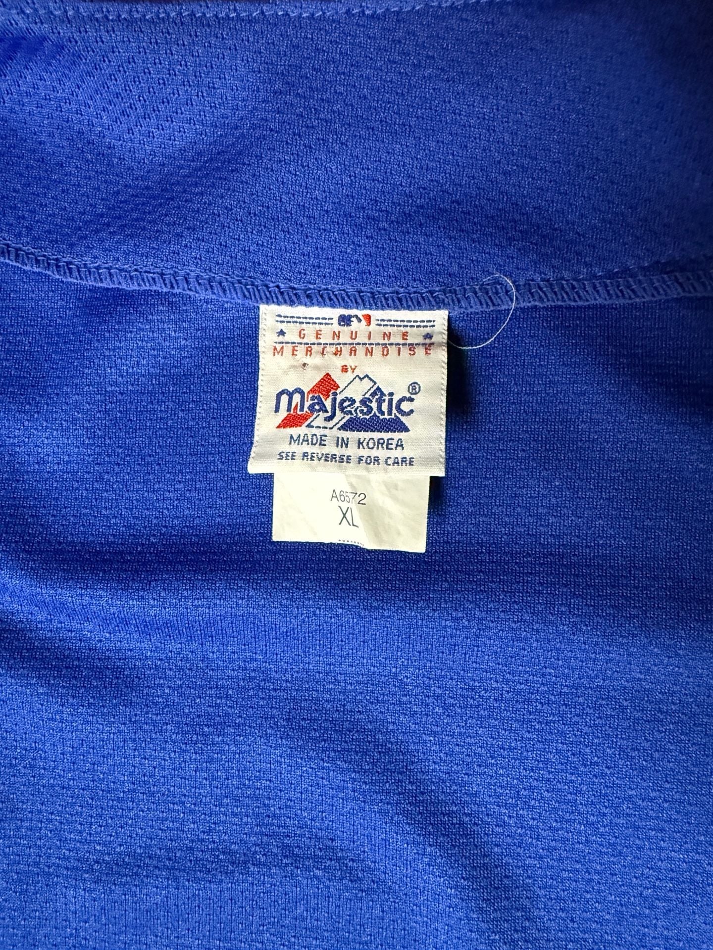 Majestic Chicago Cubs Baseball Jersey Size XL Blue Red Raglan Button Front 4