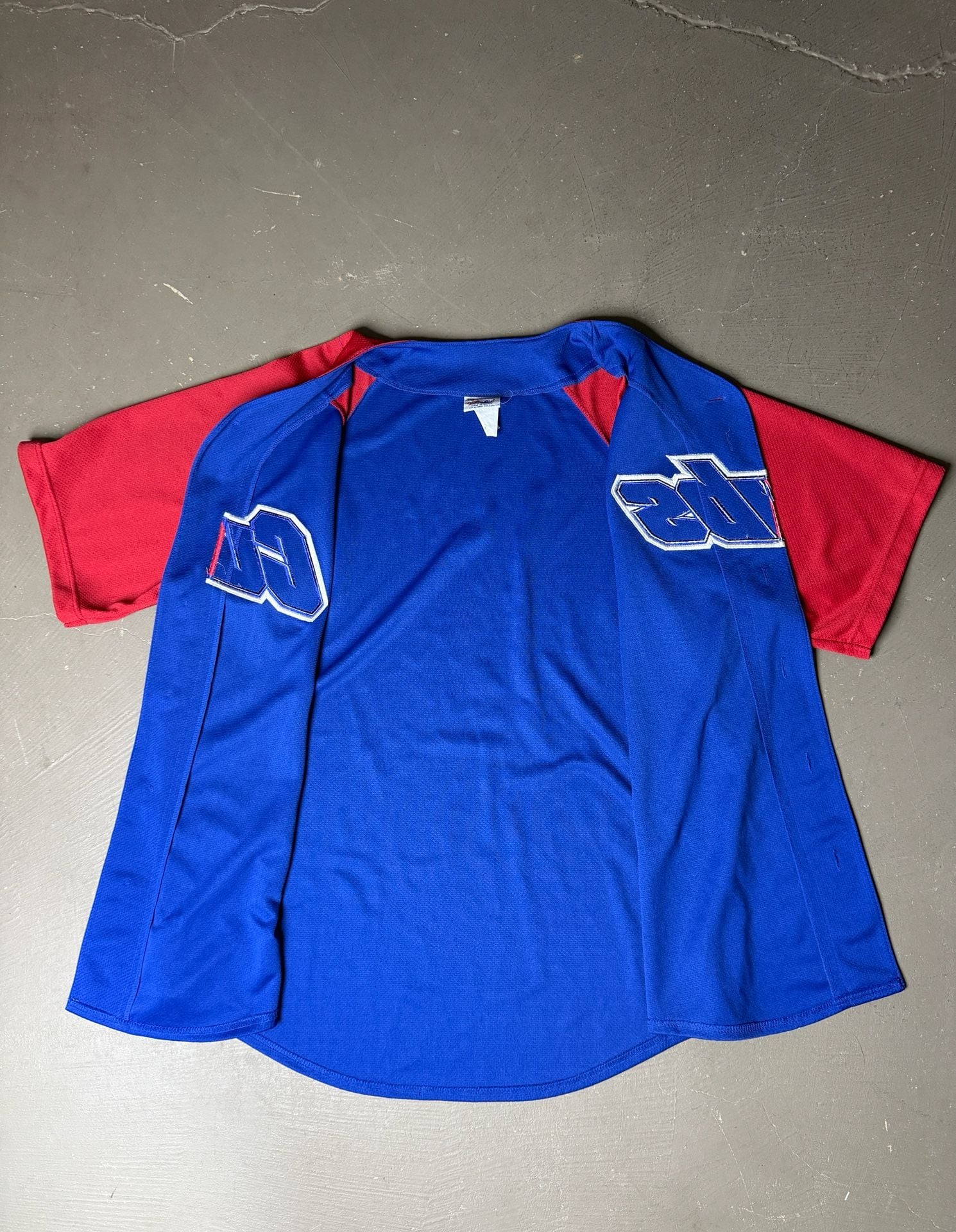 Majestic Chicago Cubs Baseball Jersey Size XL Blue Red Raglan Button Front 5