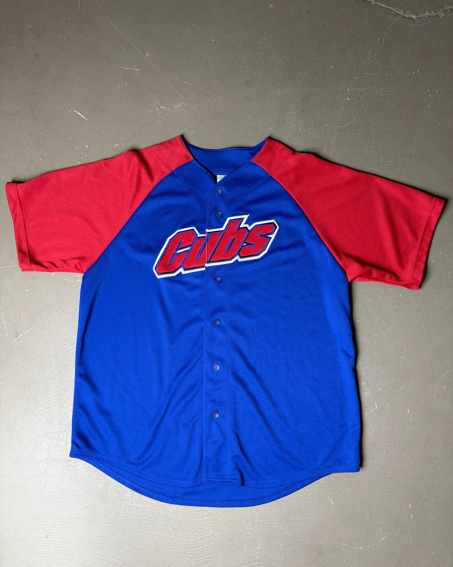 Majestic Chicago Cubs Baseball Jersey Size XL Blue Red Raglan Button Front 8