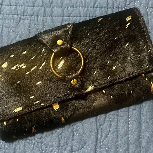 AMERICAN DARLING Cowhide Clutch Purse Black Brown White Genuine Leather Casual