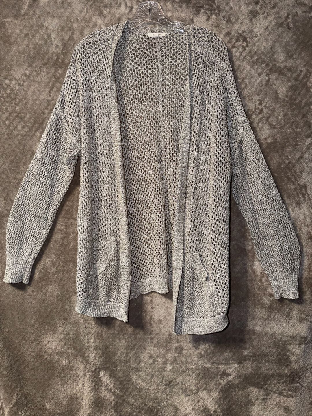maurices Pointelle Open Front Duster Cardigan Size 2 Gray Cotton Blend 3