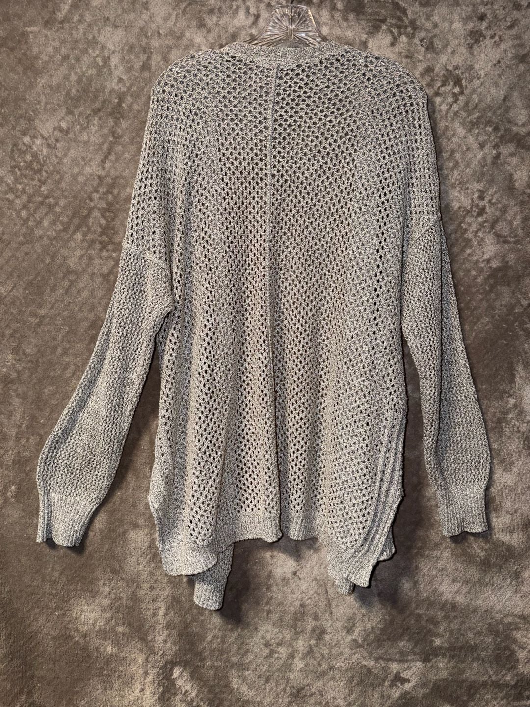 maurices Pointelle Open Front Duster Cardigan Size 2 Gray Cotton Blend 10