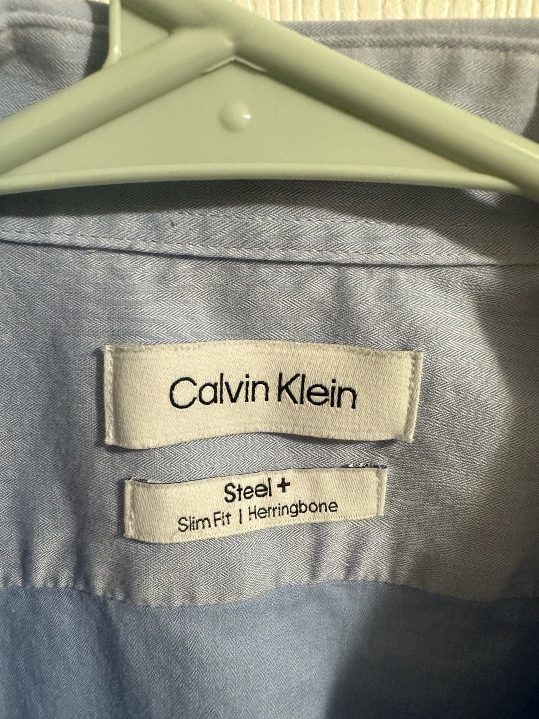 Calvin Klein Steel Slim Fit Herringbone Shirt 15 1/2 34/35 Blue Long Sleeve 4