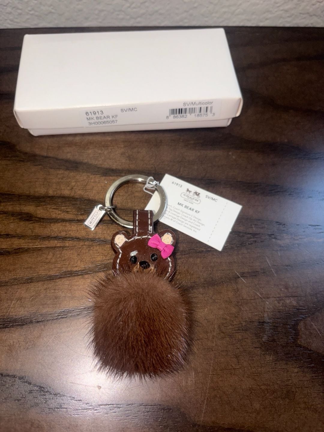 Coach MK Bear Keychain Charm with Pom Pom and Pink Bow 2