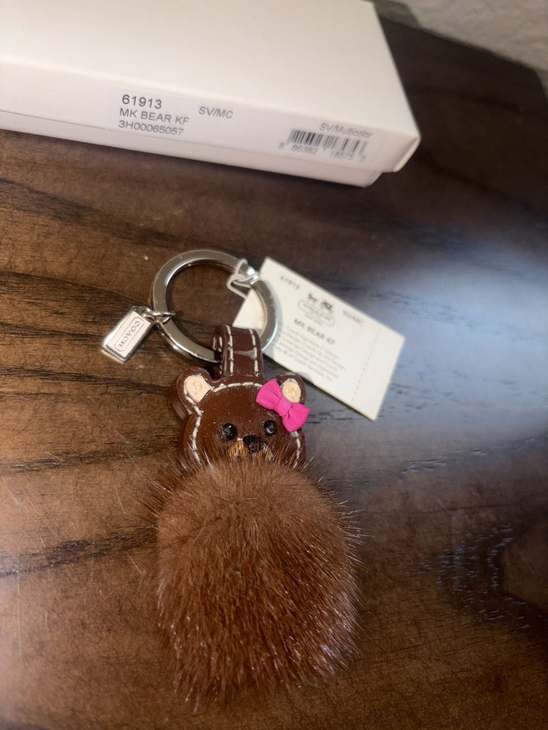 Coach MK Bear Keychain Charm with Pom Pom and Pink Bow 3
