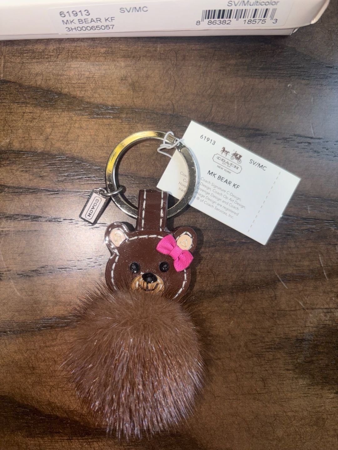 Coach MK Bear Keychain Charm with Pom Pom and Pink Bow 4