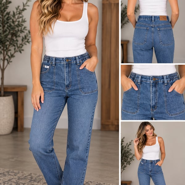 Lee High Rise Utility Straight Jeans Blue Denim Large