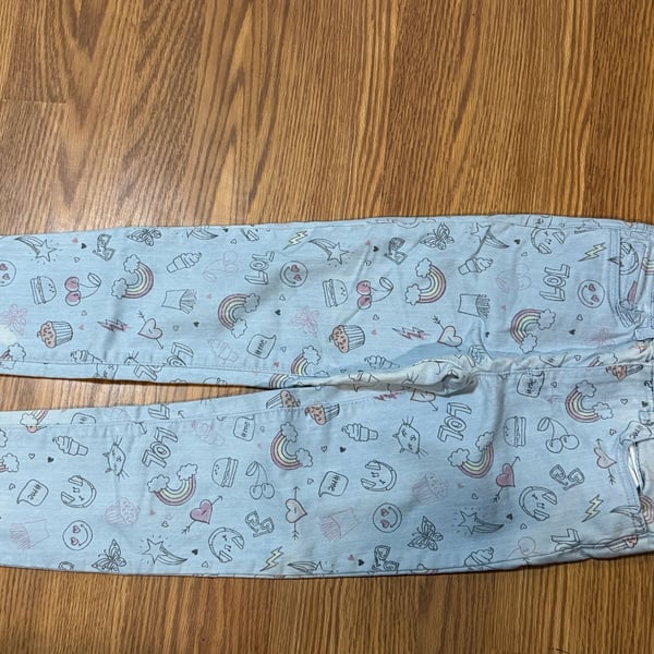 Girls Doodle Print Straight Jeans - BLUE