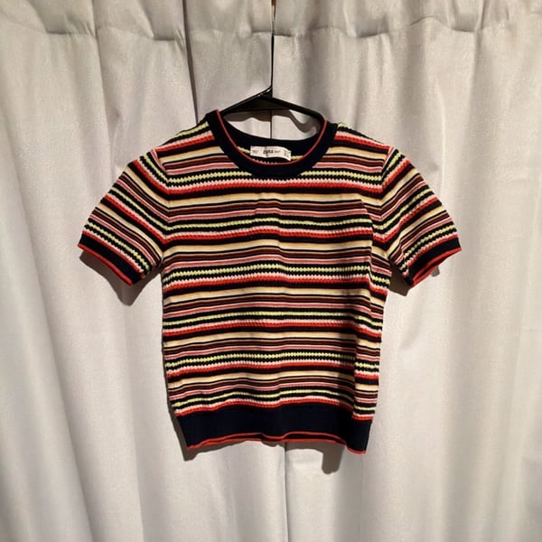 Zara Knit Short Sleeve Striped Top Size S Multicolor