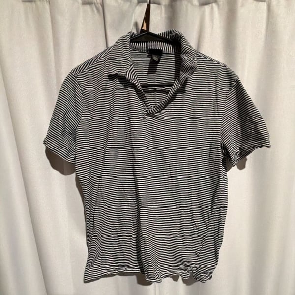 H&M Striped Polo Shirt Size M Black White Short Sleeve