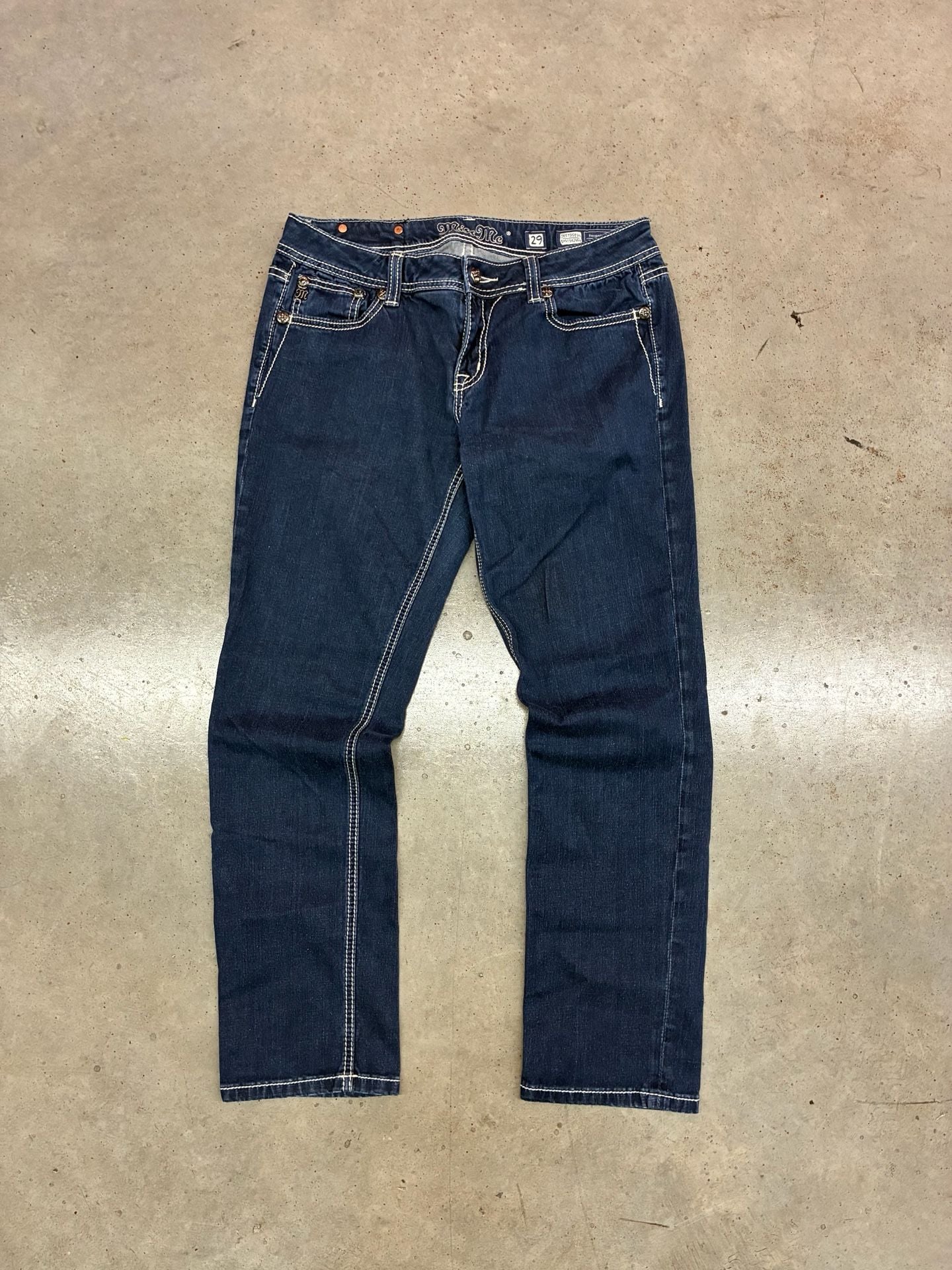 Miss Me Easy Skinny Jeans Size 29 Dark Wash White Stitching 2