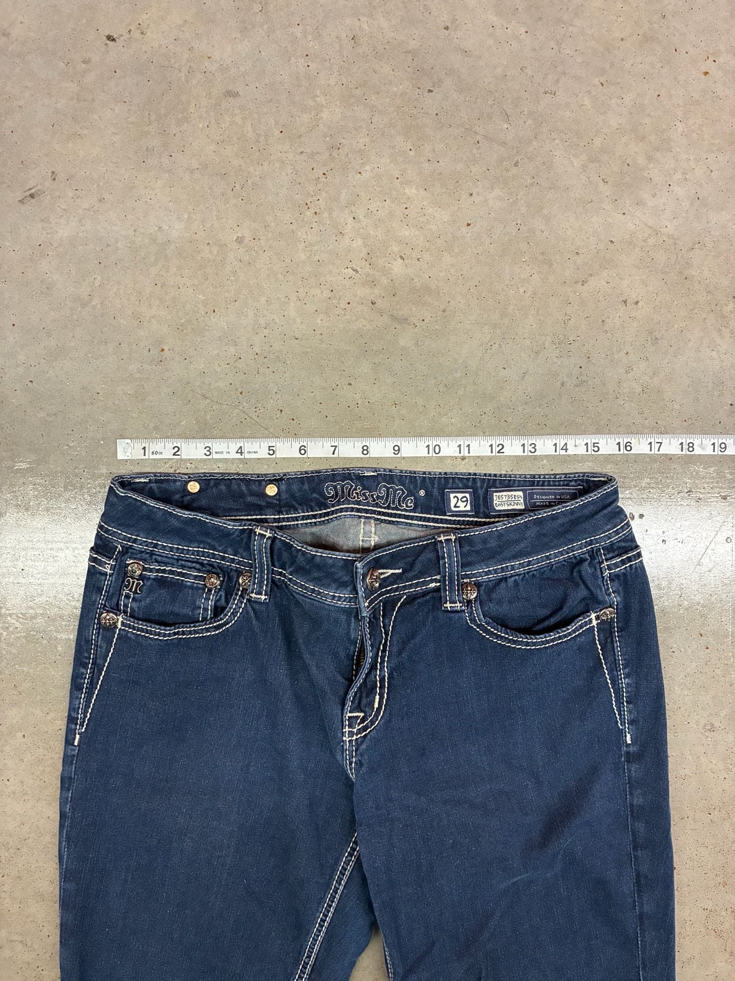Miss Me Easy Skinny Jeans Size 29 Dark Wash White Stitching 6