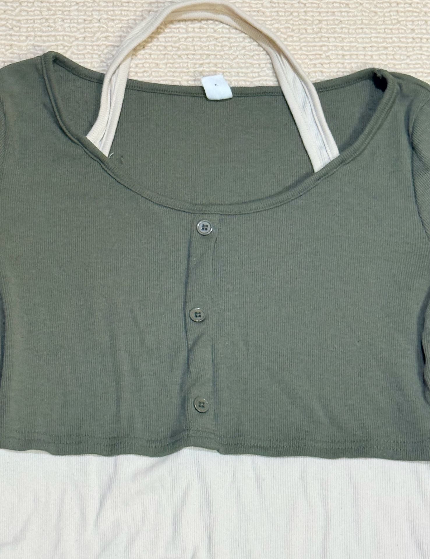Shein Long Sleeve Ribbed Crop Top Green White Teen 14Y 2