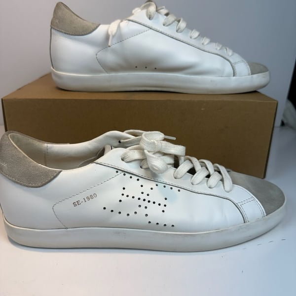 Sam Edelman Aubrie Size 9M White Greige Leather Sneaker