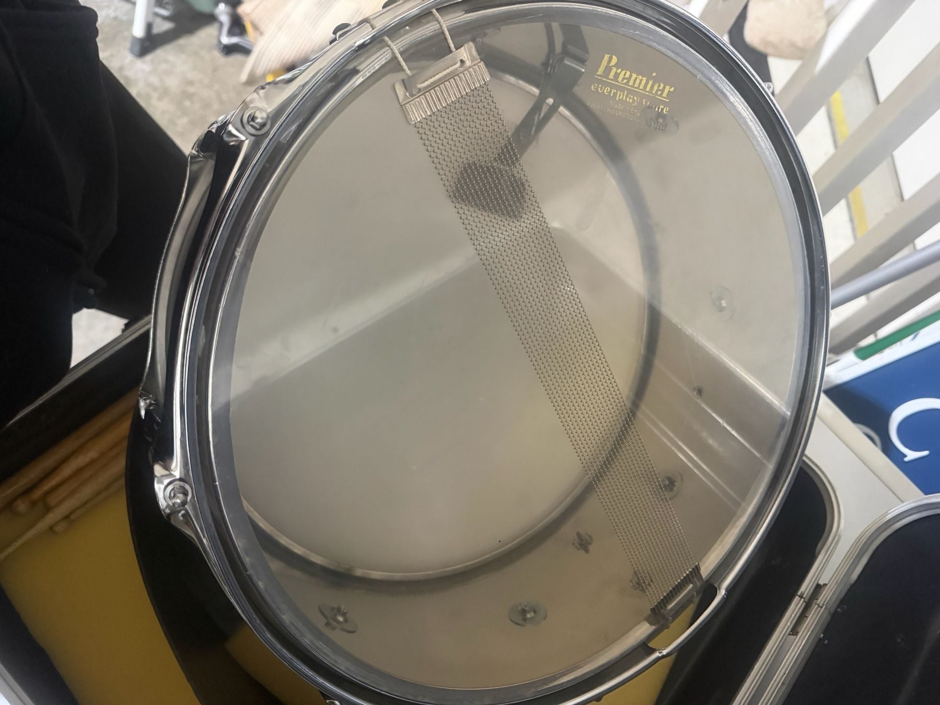 Premier Snare Drum 14 Vintage Metal With Case And Sticks 15