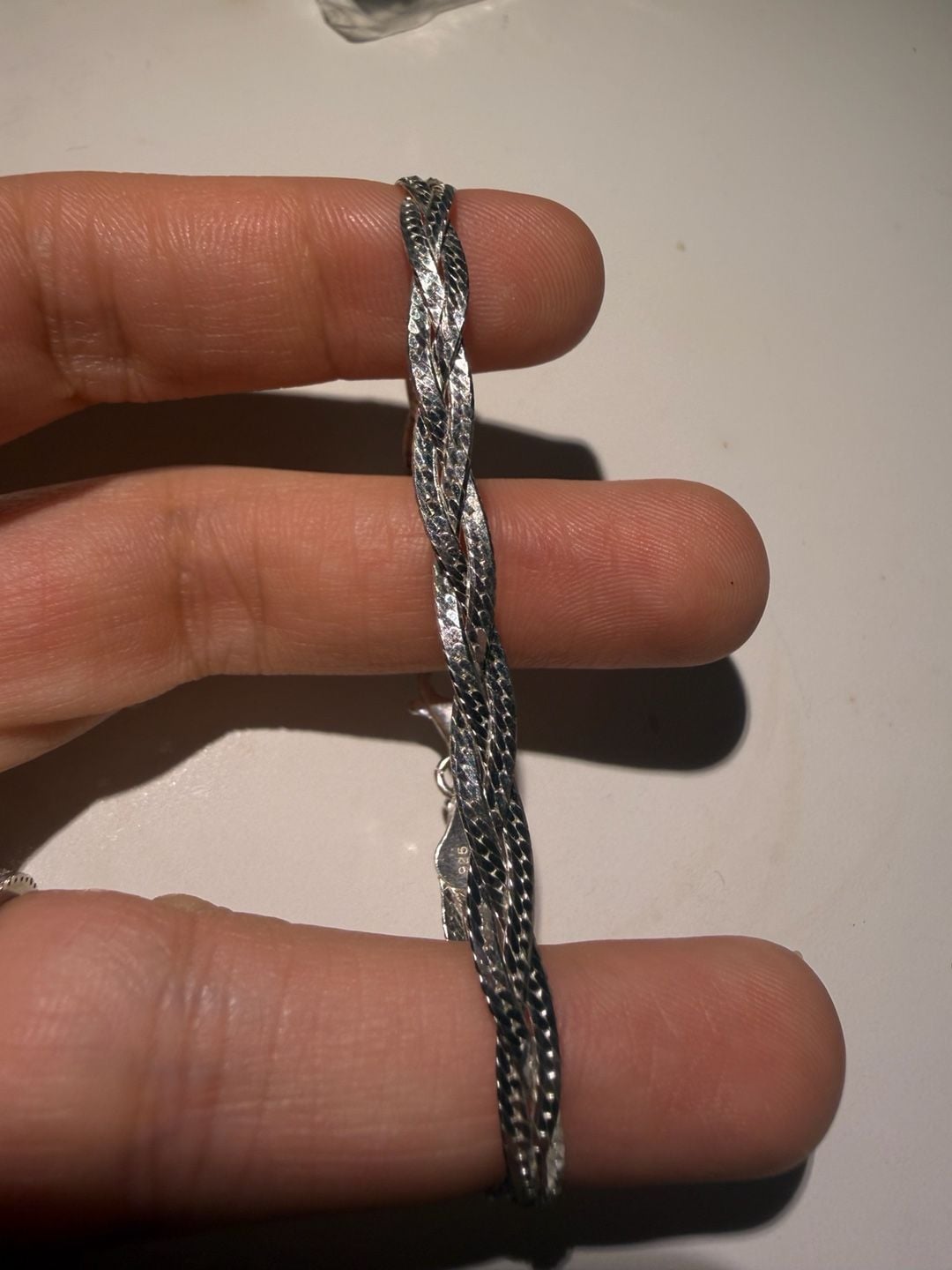 Sterling Silver Braided Herringbone Bracelet 925 Italy 3