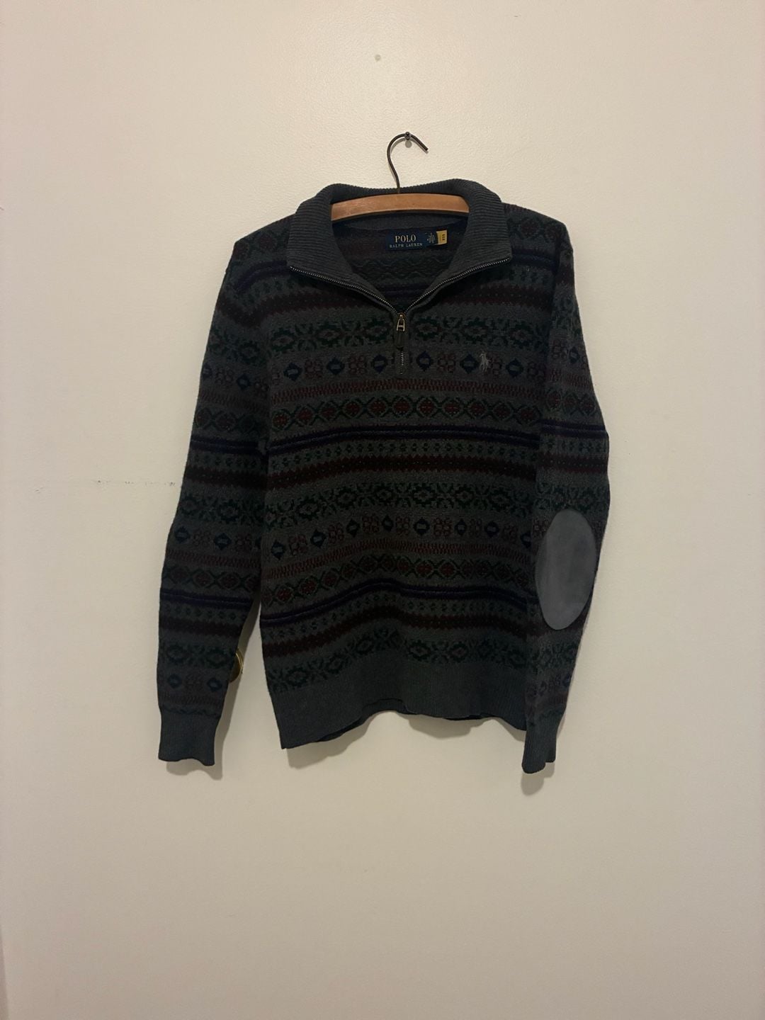 Polo Ralph Lauren Quarter Zip Fair Isle Sweater Size M Gray Wool Cashmere 2