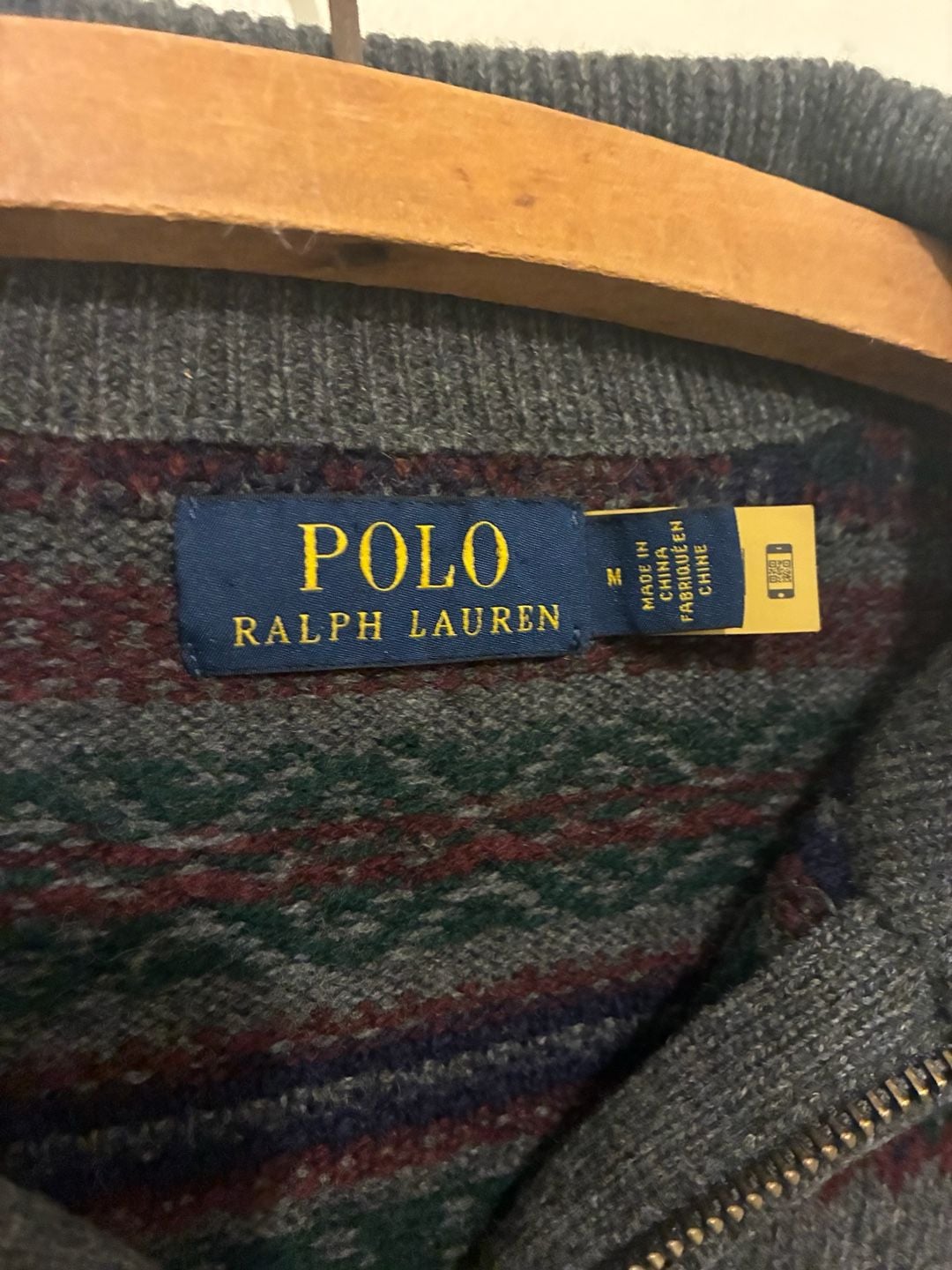 Polo Ralph Lauren Quarter Zip Fair Isle Sweater Size M Gray Wool Cashmere 4