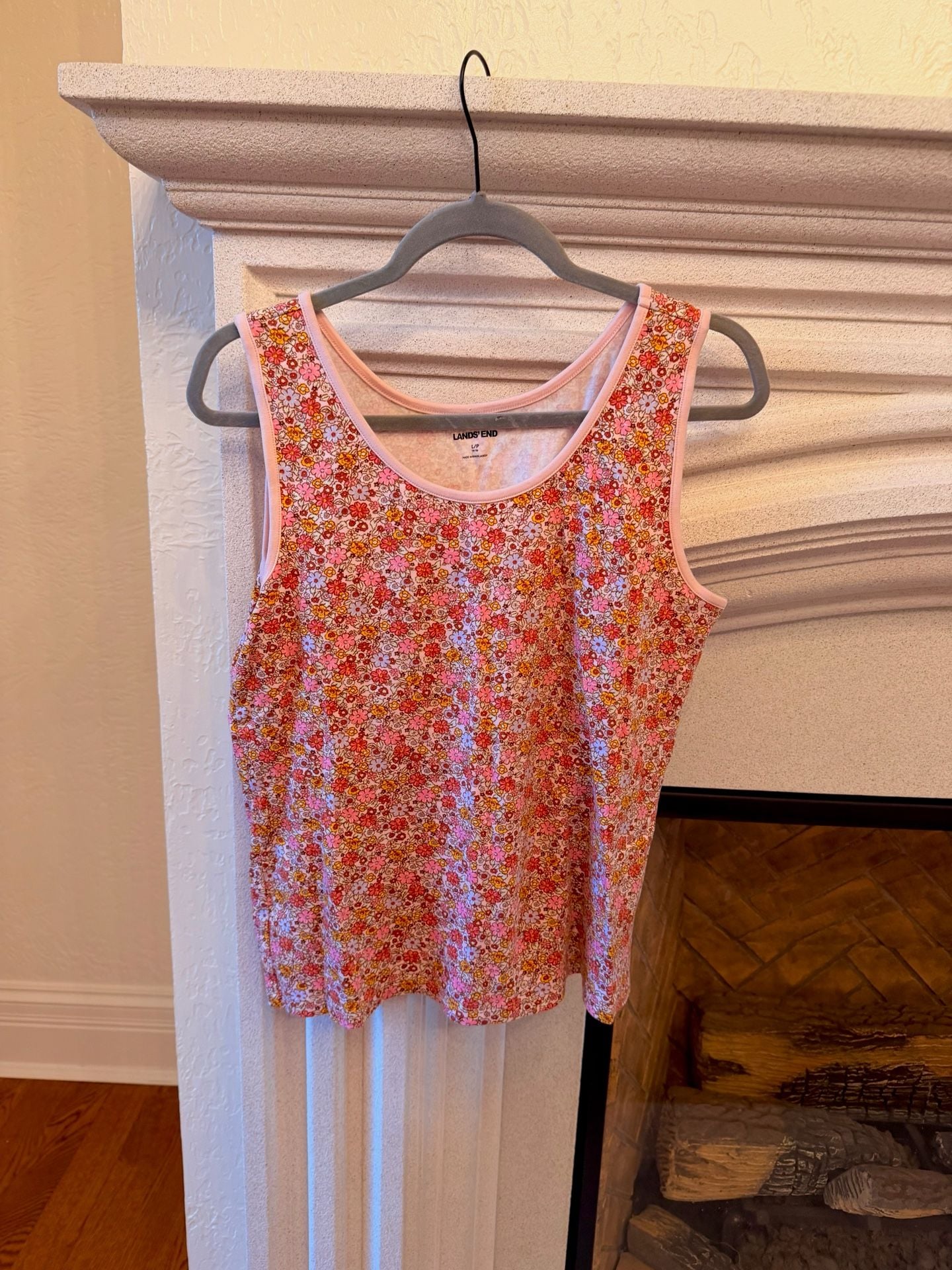 Lands' End Tank Top Size L/P 14-16 Pink Floral Sleeveless 2