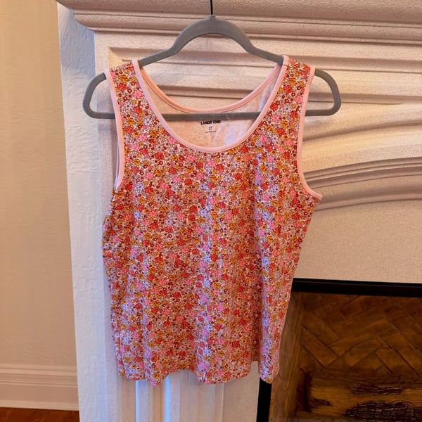 Lands' End Tank Top Size L/P 14-16 Pink Floral Sleeveless