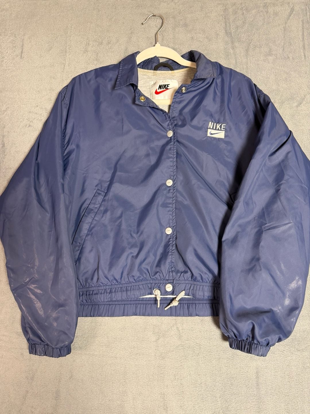 Vintage 90s Nike Windbreaker Jacket Blue Snap Front Embroidered Swoosh M 2