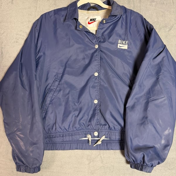 Vintage 90s Nike Windbreaker Jacket Blue Snap Front Embroidered Swoosh M