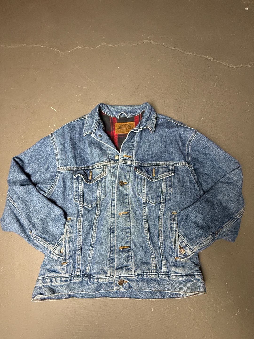Levi's Vintage Plaid Lined Denim Trucker Jacket Size M Blue Jean Jacket 3