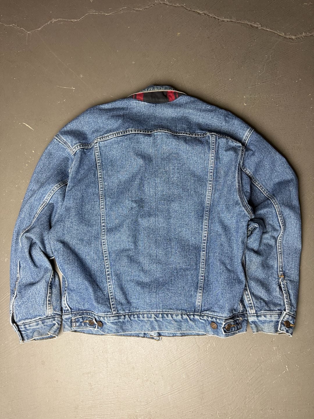 Levi's Vintage Plaid Lined Denim Trucker Jacket Size M Blue Jean Jacket 10