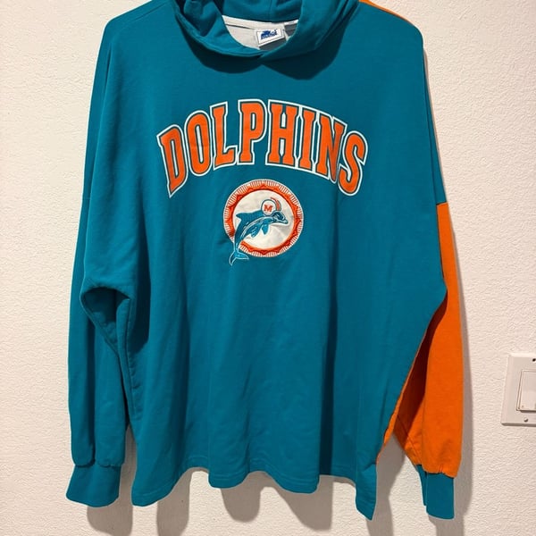Starter Miami Dolphins Pullover Hoodie Size L Aqua Orange White