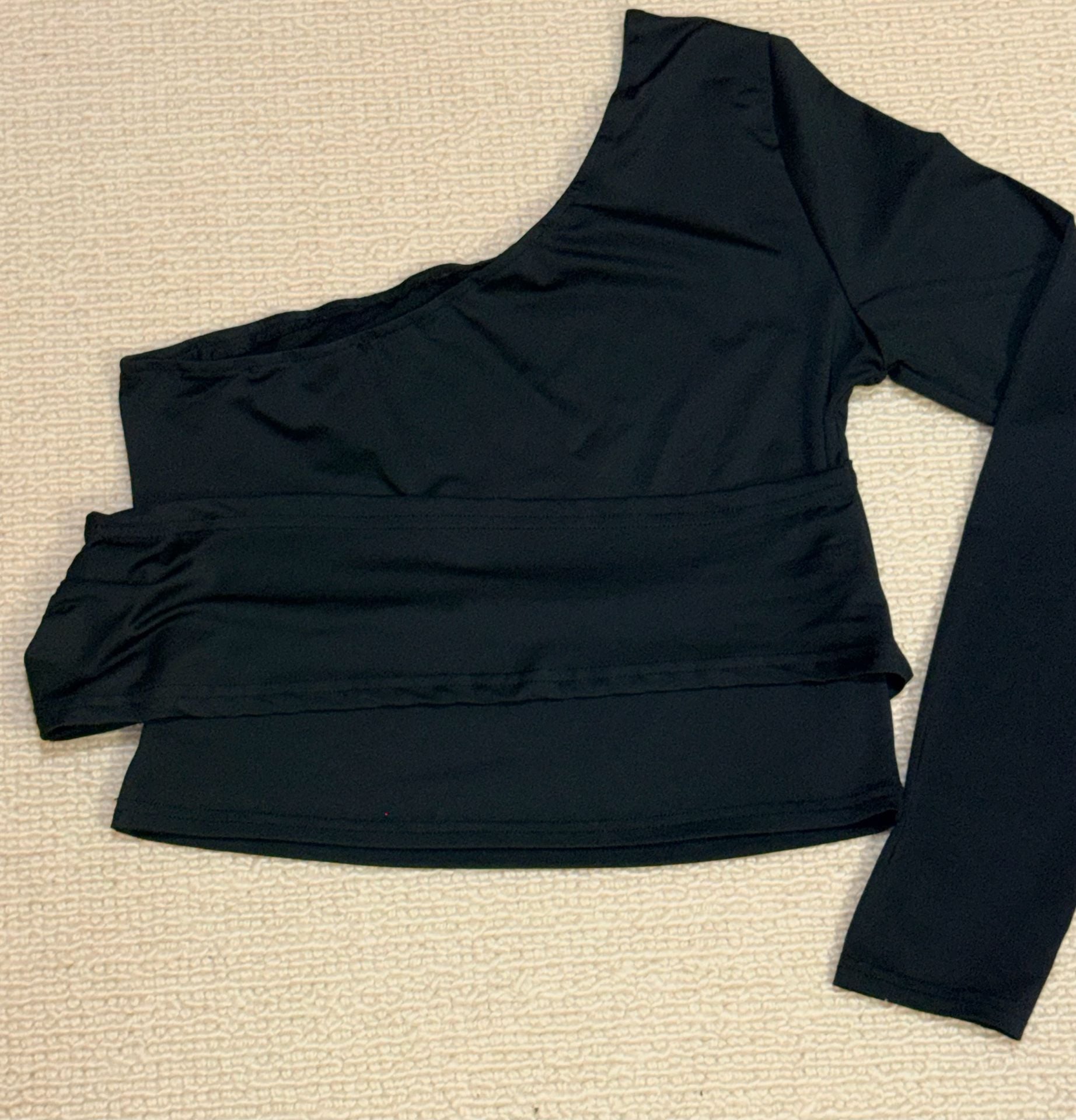 Shein One Shoulder Long Sleeve Crop Top Black Size L 1