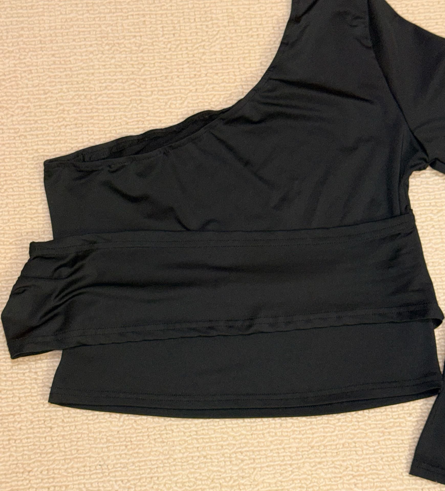 Shein One Shoulder Long Sleeve Crop Top Black Size L 2