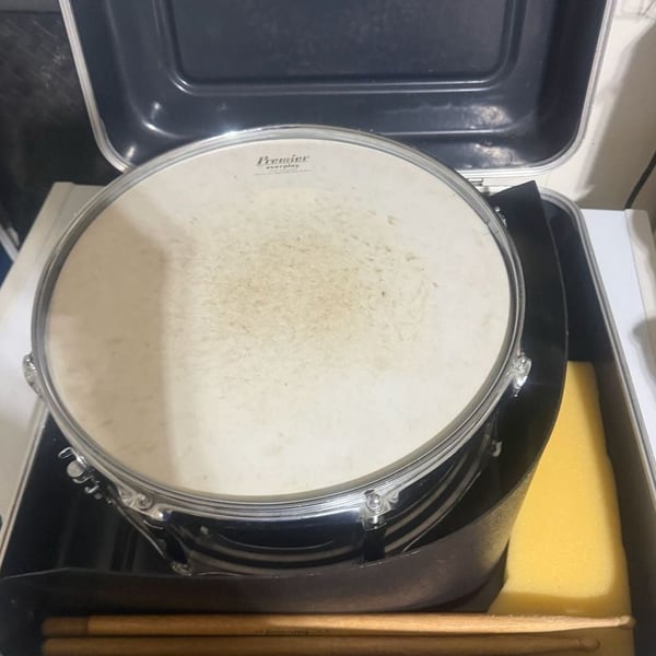 Premier Snare Drum 14 Vintage Metal With Case And Sticks